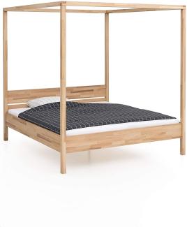 WOODLIVE DESIGN BY NATURE Himmelbett Sky, 200 x 200 cm Massivholzbett aus Kernbuche, geradliniges Bett aus massivem Holz, hochwertiges Doppelbett mit Himmel & Komforthöhe, Natur