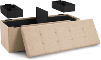 Blumtal Sitzbank mit Stauraum + 2 extra Boxen - Truhenbank mit Stauraum 110 x 38 x 38 cm - Sitztruhe mit Stauraum - Bequemer Hocker mit Stauraum - Sitzbox mit Stauraum - Sitzbank Beige - Sitzbox in Beige