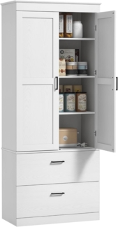 HOMCOM Hochschrank mit verstellbaren Regalen, 2 Schubladen (Küchenbuffet, 1-St, Küchenschrank) für Esszimmer, Wohnzimmer, 75 x 39 x 178 cm, Cremeweiß