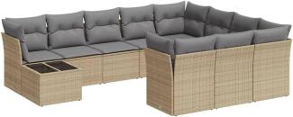 vidaXL 11-tlg. Garten-Sofagarnitur mit Kissen Beige Poly Rattan