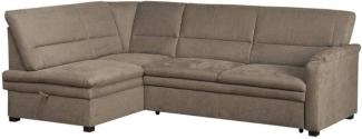 CAVADORE Ecksofa Pisoo mit Federkern / Kleine Eckcouch mit Schlaffunktion und Bettkasten / Ottomane links / 245 x 89 x 161 / Mikrofaser hellgrau