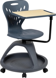 Flash Furniture Laikyn Mobiler Schreibtischstuhl mit 360-Grad-Tablet-Rotation und Untersitz-Cubby, rollbarer Schreibtischstuhl für Klassenzimmer und Fernlernen, Dunkelgrau