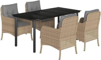 vidaXL 5-tlg. Garten-Essgruppe mit Kissen Beige Poly Rattan 3211986