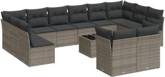 vidaXL 13-tlg. Garten-Sofagarnitur mit Kissen Grau Poly Rattan 3218440
