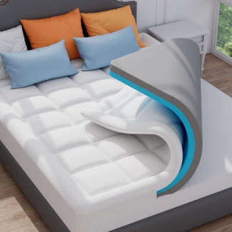 ELEMUSE Matratzen Topper 120x200 cm, H3 H4 Gel Topper mit Waschbarem Flauschigem Bezug und Gelschaum, 10CM Höhe Weicher und Bequemer Matratzentopper für Boxspringbett und Unbequeme Betten Schlafsofa