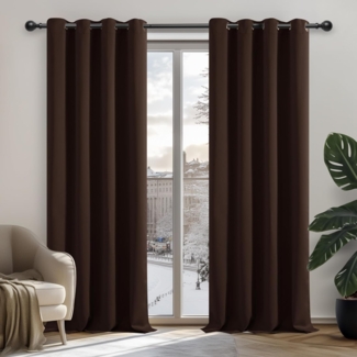 Deconovo Blickdichte Dicke Gardinen Vorhang Blickdicht Ösenvorhang Winter Extra Warm, 160x132 cm(HöhexBreite), Dunkelbraun, 2er Set