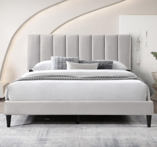 Home Collective Polsterbett 140x200 & 160x200 cm mit Lattenrost und weichem Bezug, Bettgestell (Doppelbett mit gepolstertem Kopfteil, robustes Gestell, hoher Liegekomfort), vertikaler Steppung, 140x200 cm, Beige