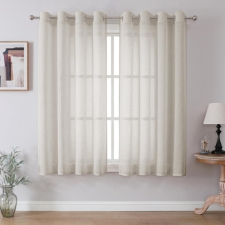 CUCRAF Leinen Voile Vorhänge mit Ösen Gardine für Schlafzimmer Wohnzimmer, Leinenfarbe, H160 x B140cm 2er Set