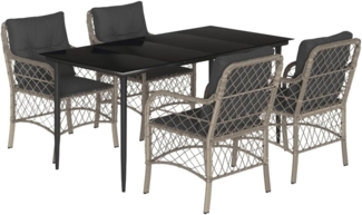 5-tlg. Garten-Essgruppe mit Kissen Hellgrau Poly Rattan