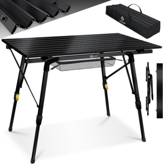 KESSER® Campingtisch faltbar Klapptisch Camping Tisch mit Aluminiumrahmen Aufrollbare Tischplatte Falttisch klappbar mit Höhenverstellung inkl. Tragetasche mit Trageband 90 x 53cm - bis 30 kg Schwarz