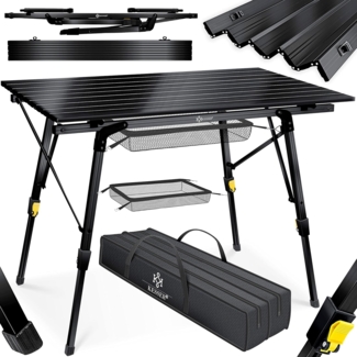 KESSER® Campingtisch faltbar Klapptisch Camping Tisch mit Aluminiumrahmen Aufrollbare Tischplatte Falttisch klappbar mit Höhenverstellung inkl. Tragetasche mit Trageband 90 x 53cm - bis 30 kg Schwarz