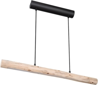 LED Hängeleuchte, Holzbalken, natur, schwarz-matt, L 80 cm