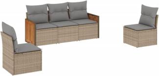 vidaXL 5-tlg. Garten-Sofagarnitur mit Kissen Beige Poly Rattan 3227529