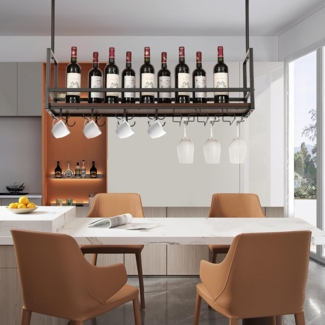 Weinregal mit Glashalterung Borejle 100x30x65 cm Schwarz/Walnussoptik [en. casa]