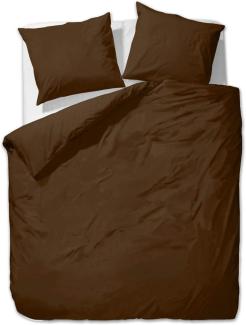 etérea Mako Satin Uni Bettwäsche Einfarbig 200x200 cm + 2Stk 80x80 cm Braun