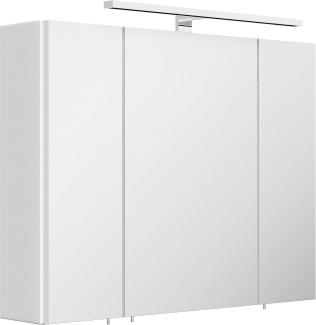 Spiegelschrank 80cm inkl. Design LED-Lampe und Glasböden weiss hochglanz : Weiss hochglanz