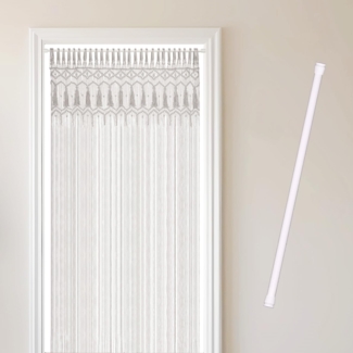 Cozyor Türvorhang Makramee 132x200 cm Boho Vorhang Fenstervorhang Raumteiler (1 St), Schlaufen, Baumwolle, mit Vorhangstange zum Klemmen weiß Wandteppich Wandbehang