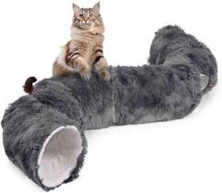 Canadian Cat Company Tiertunnel Katzentunnel Otis - versch. Farben, Donut - Tunnel und Tierbett, Plüschfell imitat, viele Funktionen, zwei faltbare Katzentunnel, Plüschbett in der Mitte