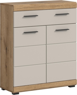 xonox. home – Standschrank Scout 74 x 88 x 31 cm in Evoak Oak und Kaschmir Nachbildung matt – Breiter Badschrank mit Stauraum – wohnlich, pflegeleicht & modern im Design