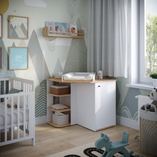 Wickelkommode Kristian Weiß/Goldkraft Eiche 85x77.3 cm mit Wickelaufsatz Vicco