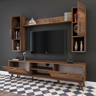 Dmora Wohnwand Lucifer 180 x 35 x 48,6h cm Braun, 9 Regale