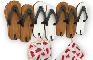 Hakenleiste Sandalen MR91 Garderobenleiste Holz Metall Weiß Handtuchhalter 60 cm Garderobenhaken Garderobe Wand Handtuchhaken Vintage