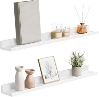 SONGMICS Wandregal, Schweberegal, 2er Set, 10x80 cm, Wandboard für Bilderrahmen und Bücher, Bilderregal für Wohnzimmer, Schlafzimmer, Bad, Küche, weiß LWS080W01