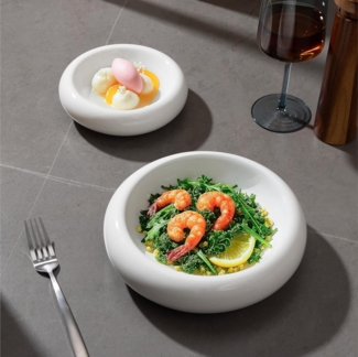 Navaris Servierplatte Pastateller Suppenteller Dessertteller - Tiefe Teller - Creme Weiß, Porzellan, (2-tlg), Keramik Schüssel Set 2 Teile - Porzellan Schale und Salatschüssel