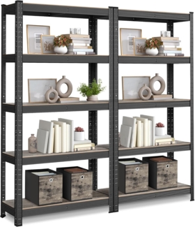 Songmics Standregal, 2er Set, Bücherregal, Lagerregal, 5 Ablagen, verstellbar, 30 x 75 x 150 cm, jeweils bis 650 kg belastbar, für Küche, Wohnzimmer, Greige-schwarz GLR030B12