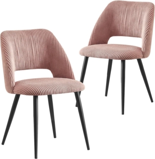B&D home Esszimmerstühle 2er Set, Polsterstuhl mit Armlehne, Küchenstuhl, Design Stühle Esszimmer, Wohnzimmer, Küche, Metallbeine, Kordsamt, Rosa, 11126-ROSA-2