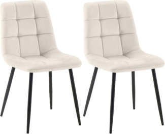 CLP 2er Set Esszimmerstuhl Tilde gepolstert mit Rückenlehne bis 150 kg belastbar,cremeweiß Samt