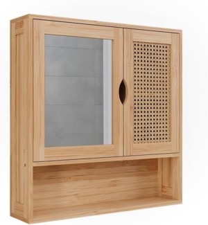 Vicco Badspiegelschrank Bambus/Rattan 56 x 58 cm mit Spiegel, Liora
