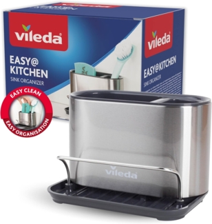 Vileda Küchenorganizer-Set Spülbeckenorganizer mit Schwamhalter Edelstahl