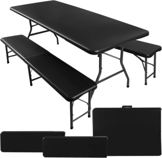 MT MALATEC Gartengarnitur klappbar 3-teilig Campingtisch 180x74 cm mit 2 Bänken – Klapptisch Set wetterfest bis 230kg – Gartentisch Catering Outdoor Koffertisch Picknickfest