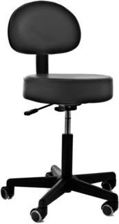 QUIRUMED Hocker mit Rückenlehne, Gaslift, mit 5 Rädern, Schwarze Farbe, hochdichte Kunstlederpolsterung, höhenverstellbar, bis zu 135 kg, Schwarz