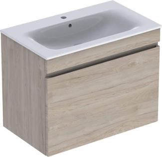 Geberit Renova Plan Set mit Waschtisch u. Unterschrank ,1 Schublade, 80 x 62,2 x 48 cm, 501916, Farbe: Waschtisch: weiß, Front/Korpus: Nussbaum hickory hell / folienbeschichtet - 501.916.00.1