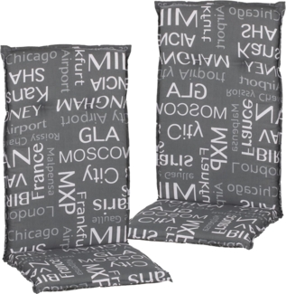 NYVI Hochlehnerauflage Hochlehner Auflagen 2er Set Barcelona - Gartenstuhlauflagen 118x50cm, (2 St), Stuhlauflage, Sitzauflage mit Halteband, UV-fest, Schrift