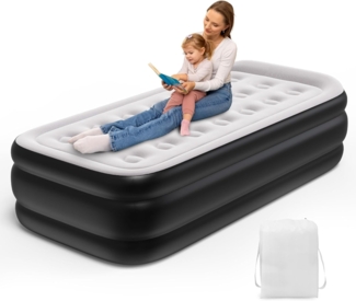 Twin Size Luftmatratze Luftbett für 1 Personen Doppel Gästebett Camping Matratze Reisebett Air bed Ready Luft Gästebetten mit Eingebauter Elektrischer Pumpe Aufblasbares Bett 196 x 97 x 47 cm