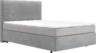 Boxspringbett Dream-Well 120x200 cm Cord Silbergrau mit Taschenfederkernmatratze und Topper Visco