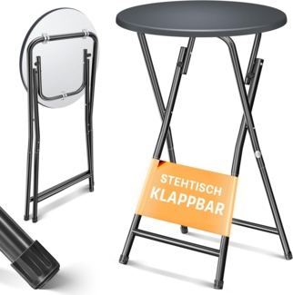 KESSER® Stehtisch Bistrotisch mit PVC-Platte | Wetterbeständiger Klapptisch | 60cm / 110cm | Partytisch Tisch rutschfest | In- & Outdoor | Hochzeit Empfangstisch | 4 Standfüße pulverbeschichtet Ø 60 cm, 1er Set, Schwarz / Anthrazit