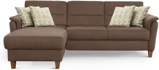CAVADORE Schlafsofa Palera / L-Form Polstersofa mit Federkern, Schlaffunktion und Bettkasten / 244 x 89 x 163 / Mikrofaser, Hellbraun