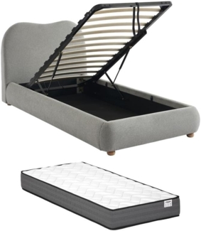 Vente-unique - Bett mit Bettkasten + Matratze - 90 x 190 cm - Stoff - Hellgrau - VANARI
