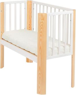 Baby Beistellbett Weiß und Natur mit Matratze, 90×40 cm