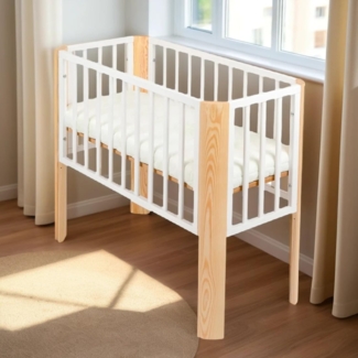 Baby Beistellbett Weiß mit Matratze & Gurt, 90×40 cm