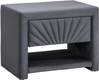 Vente-unique - Nachttisch mit 1 Schublade & 1 Ablage - Samt - Anthrazitgrau - ULAMI