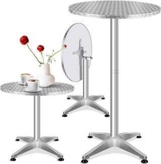 KESSER® - 2in1 Stehtisch klappbar Bistrotisch Aluminium Edelstahlplatte | höhenverstellbar | 70cm / 115cm | Partytisch Tisch Ø 60cm, Klapptisch, Silber