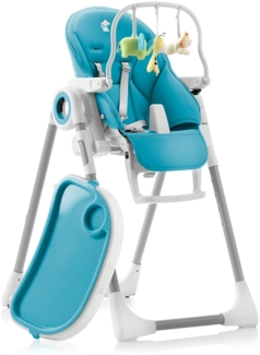 Sweety Fox Mitwachsender Hochstuhl Baby mit Liegefunktion, Verstellbar & Klappbar - Blau - Höhe 7-fach Rückenlehne 5-fach verstellbar, Abnehmbares Tablett mit Teller, Kinderhochstuhl