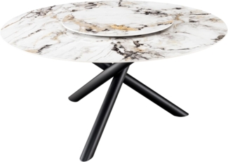riess-ambiente Esstisch SPIN 150cm weiß-grau · Keramik-Tisch mit drehbarer Servierplatte (Einzelartikel, 1-St), Dreifuß-Gestell · Metall · rund · Marmor-Design · Drehplatte · Modern