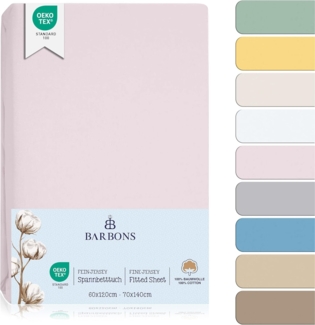 BARBONS Spannbettlaken für Baby Kinderbett 60x120 / 70x140-100% Jersey Baumwolle Spannbetttuch Oeko-TEX Standard 100 Zertifiziert Bettlaken für Babybett - Rosa 60x120/70x140 cm 2er