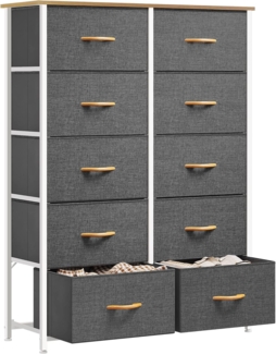 YITAHOME Kommode, Kommode mit 10 Schubladen, Stoffkommode für Schlafzimmer, Wohnzimmer, Schrank,Stabiler Stahlrahmen, Leicht zu Ziehen, Stoffkörbe und Holzoberfläche, Grau